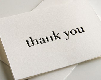 Letterpress Thank You Card - Plain Thanks Black Boxed set van 6