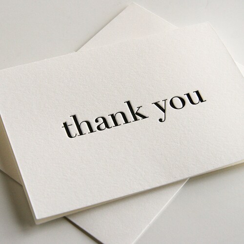 Letterpress Thank You Card Plain Thanks Black Boxed Set of 6 Etsy