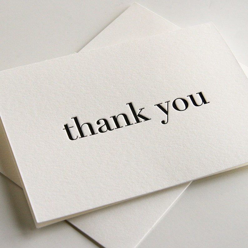 Letterpress Thank You Card Plain Thanks Black image 1