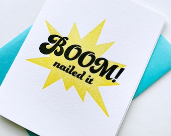 Letterpress Graduation Congratulations Card - Boom Nailed It