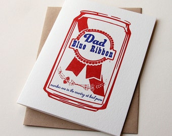 Blue Ribbon Dad - Letterpress Father's Day Greeting Card