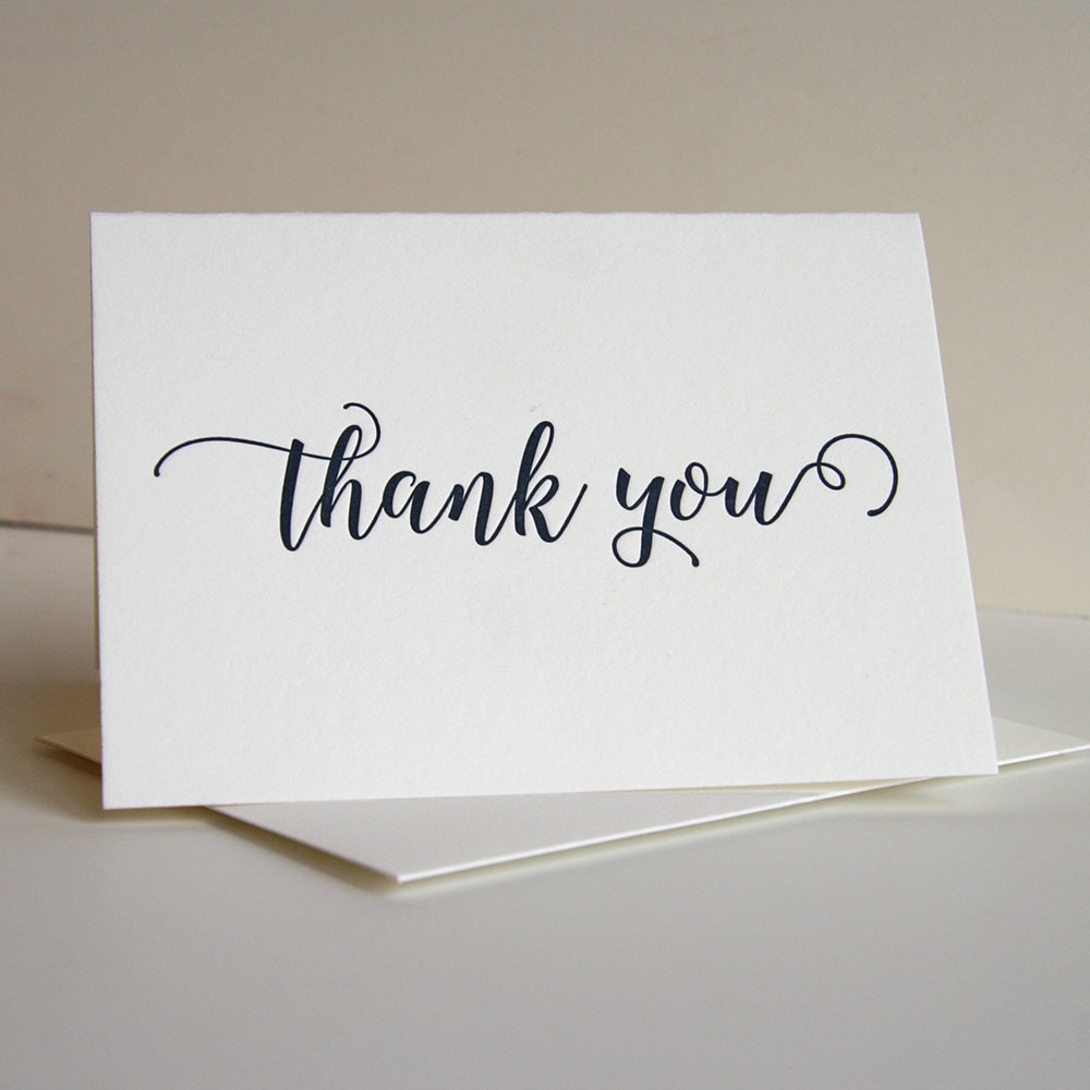 Letterpress Thank You Card Navy Thanks Etsy