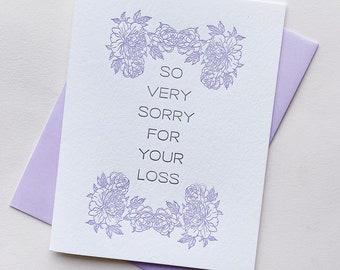 Letterpress Sympathy card - Very Sorry Loss