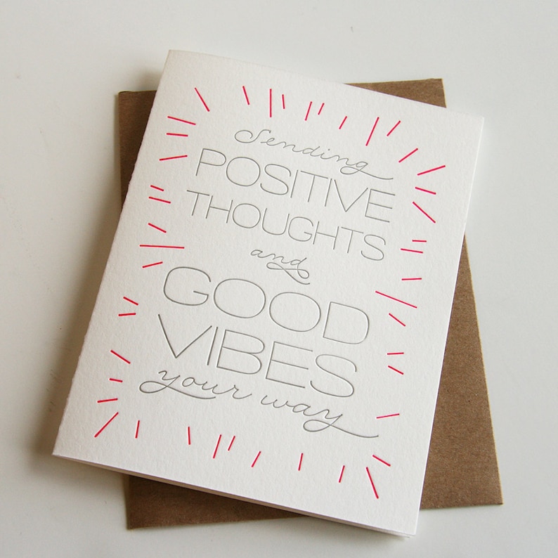 Letterpress Sympathy and Encouragement Card Good Vibes image 1