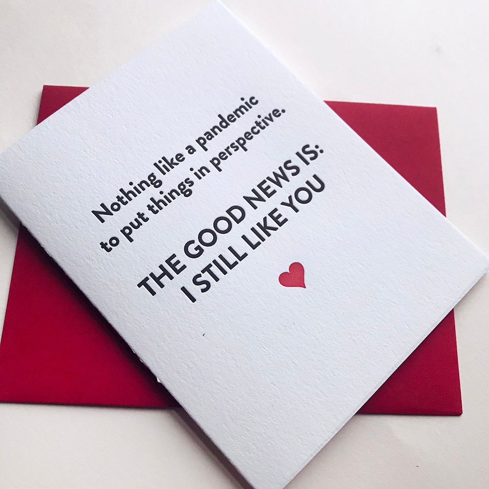 Letterpress Valentine's Day Love Card Good News Pandemic - Etsy