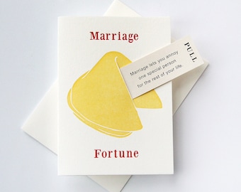 Letterpress Marriage and Wedding Congratulations card- Fortune Cookie Marriage Annoy