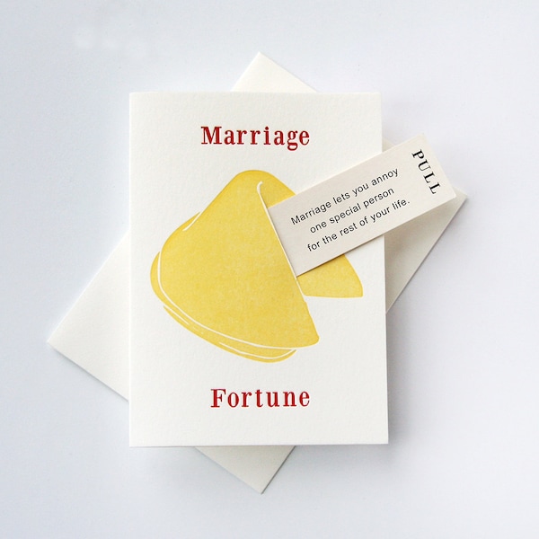 Letterpress Marriage and Wedding Congratulations card- Fortune Cookie Marriage Annoy