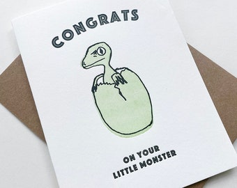 Letterpress Baby Congratulations Card - Little Monster