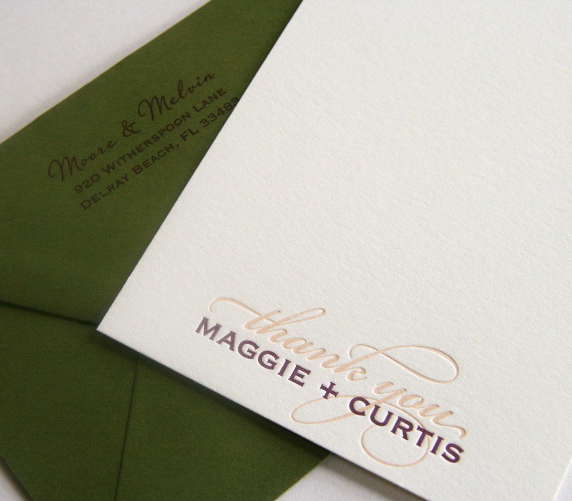 Letterpress Wedding Thank You card 2color fifty cards Etsy
