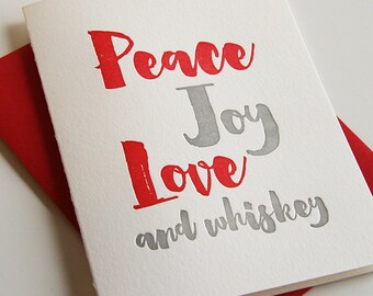 Letterpress Holiday Card - Peace and Whiskey