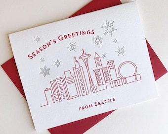 Letterpress Holiday card - Season's Greetings Seattle