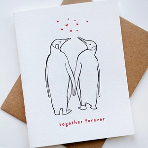 Penguins Forever - Tarjeta de felicitación impresa para aniversario, amor y San Valentín
