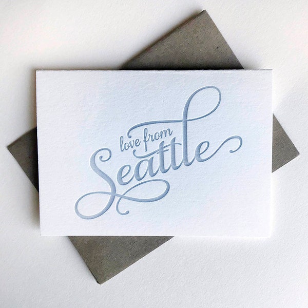 Letterpress Regional Love card - Love from Seattle - Single card