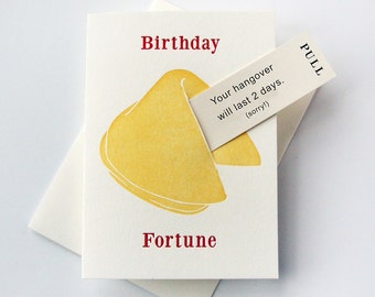 Letterpress Birthday Card - Fortune Cookie birthday - Hangover