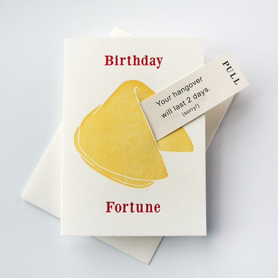 Letterpress Birthday Card Fortune Cookie Birthday Hangover Etsy