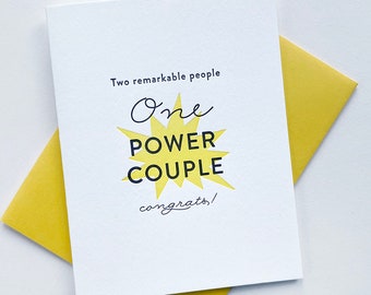 Letterpress Wedding Marriage Congratulations card - Power Couple