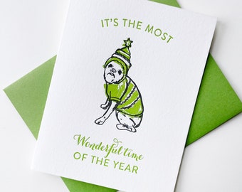 Wonderful Time Xmas Dog -Letterpress Christmas Greeting Card