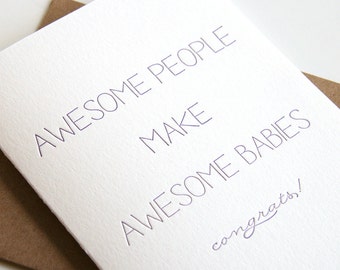 Letterpress Baby Congratulations Card - Awesome Babies