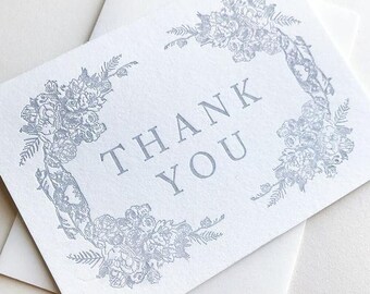 Grey Floral Thanks - Single card