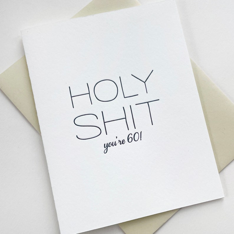 Letterpress Birthday card Holy St You're 60 mature/funny image 1