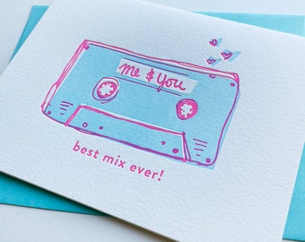 Letterpress Valentine's Day Love card - Mixtape Love