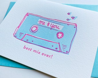 Mixtape Love - Letterpress Love, Anniversary and Valentine's Day Greeting Card