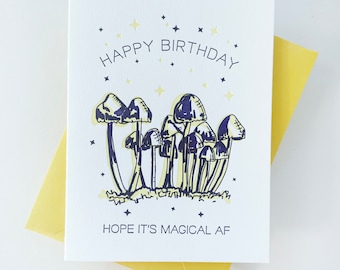 Magical Mushroom Birthday - Letterpress Birthday Greeting Card