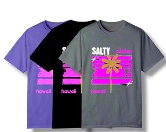 Aloha Salty Hawaiian T-Shirt, Casual Beachwear, Perfect for Summer, Vacation Trips, Luau Parties, Gift for Beach Lovers
