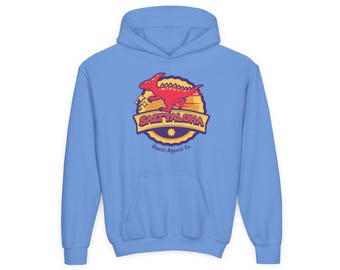 Kids T-Rex Hoodie, SaltyAlohaHawaii Apparel Co Youth Dinosaur Sweatshirt, Boys Girls Jurassic Park Gift, Cute Children's Pullover, Fun