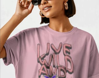 Women's Oversized Boxer Tee - "Live Wild and Free" Graphic Shirt, Relaxed Fit Apparel,  Summer Fashion on point, Gift for the Salty Lovers.