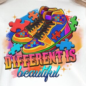 Different is beautiful Autism png sublimation design download, Autism Awareness png, Autism Sneaker png, Autism png design,Autism Design