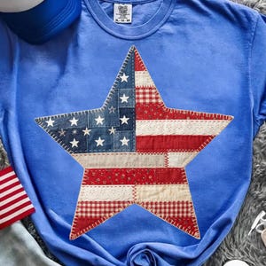 Patchwork Patriotic Star Png, Faux Embroidery Star Png, American Flag Star Png, 4th Of July Png, Sublimation Design, Digital Download