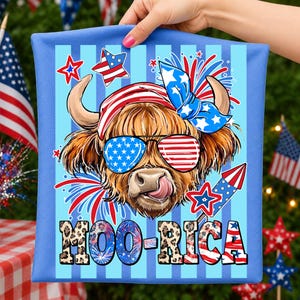 Moo Rica Png, 4th of July Highland Cow Png, American Highland Cow Coquette Png, Girly USA Flag PNG, Independence Day Png, Memorial Day Shirt