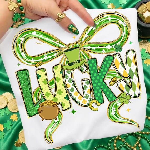 Lucky Png, St Patricks Day Png, Coquette Bow Png, Shamrock Png, Pot Of Gold Png, Leprechaun Hat Png, Brushstroke Png, Lucky Shirt Png