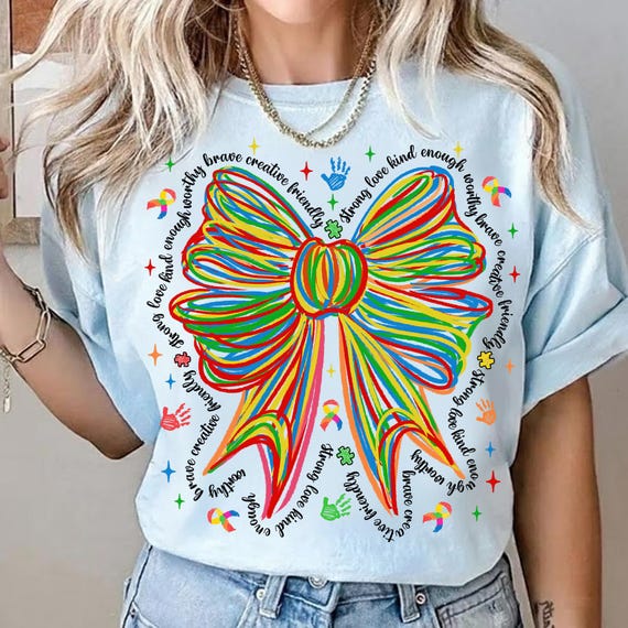 Autism Awareness Png, Preppy Autism Png, Brushstroke Bow Png, Coquette Bow Png, Rainbow Bow Png, Affirmations Autism Png, Digital Download