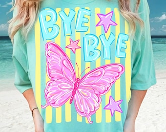Bye Bye Butterfly Png, Striped Neon Teacher Png, Last Day Of School PNG, Cute Butterfly Student Shirt, End Of School, Everyday Summer Png