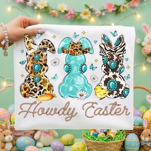 Howdy Easter Png, Western Easter Bunny Png, Leopard Bunny Png, Cow Print Bunny Png, Turquoise Easter, Easter Sublimation, Digital Download