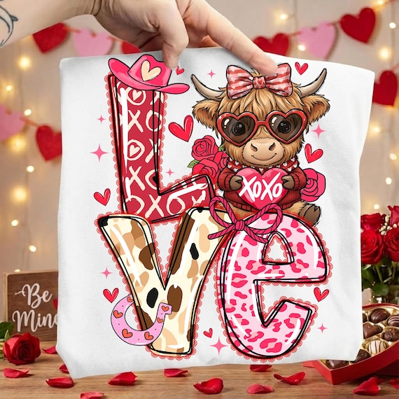 Highland Cow Valentine Png, Western Love Png, Cowgirl Hat Png, Leopard Print Png, XOXO Heart Png, Cute Cow Png, Digital Download