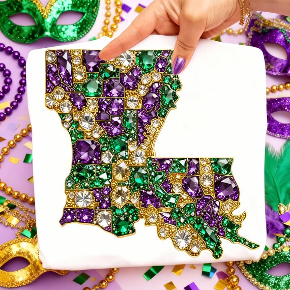 Louisiana Mardi Gras Png, Faux Rhinestone Png, Gemstone Design Png, Fat Tuesday Png, New Orleans Png, Bling Png, Nola Png, Sparkle Shirt