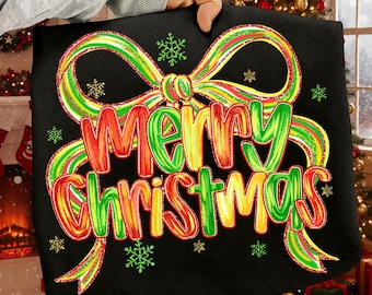 Preppy Christmas Coquette Png, Brushstroke Merry Christmas Bow Png, Holiday Sublimation Design, Christmas Shirt Png Digital Download