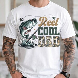 Reel Cool Dad Png, Bass Fishing Dad Png, Camouflage Father Png, Happy Fathers Day Png, Outdoor Fishing Trip Png, Best Papa Shirt Png zdjęcie 4