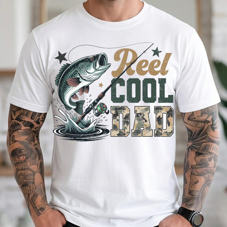 Reel Cool Dad Png, Bass Fishing Dad Png, Camouflage Father Png, Happy Fathers Day Png, Outdoor Fishing Trip Png, Best Papa Shirt Png zdjęcie 4