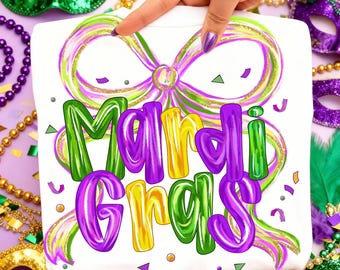 Preppy Mardi Gras Png, Brushstroke Bow Png, Coquette Mardi Gras Png, Fat Tuesday Png, Fleur De Lis Png, New Orleans Png, Carnival