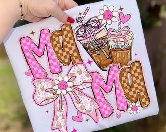 Preppy Coffee Mama Png, Coquette Bow Coffee Png, Checkered Mama Png, Iced Coffee Mom Png, Mothers Day Coffee Png, Trendy Mama Shirt Png