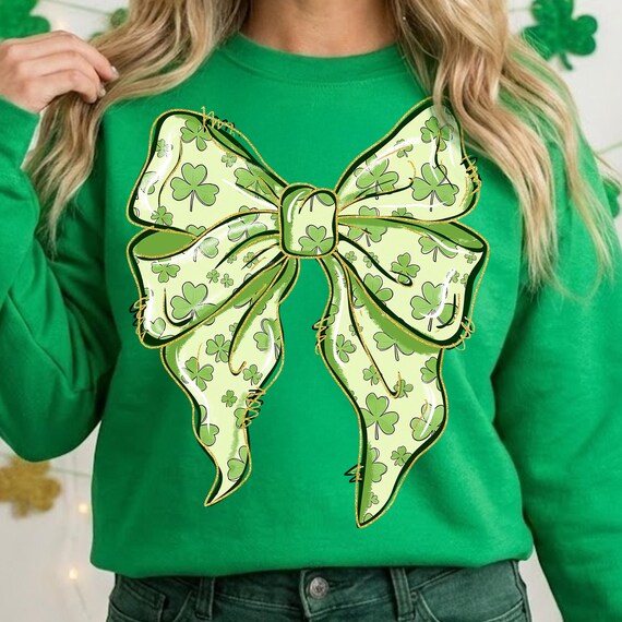 Shamrock Bow Png, St Patricks Day Png, Coquette Bow Png, Lucky Shirt Png, Preppy Irish Png, Brushstroke Bow Png, Irish Girl Png