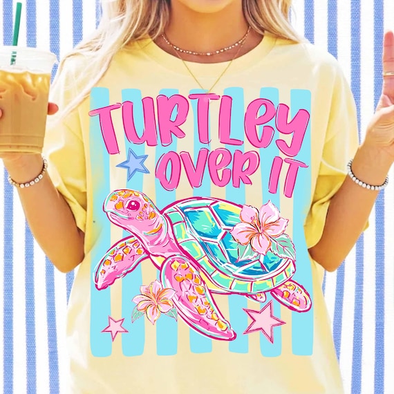 Turtley Over It Png, Striped Turtle Png, Preppy Sea Turtle Png, Retro Summer Png, Sarcastic Summer Png, Funny Turtle Png, Summer Beach Png