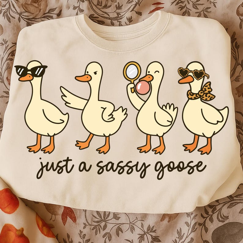 Ganso atrevido PNG, diseño de sublimación de ganso divertido, pato retro con gafas de sol PNG, diseño de camiseta atrevida, clipart de ganso femenino para sublimación imagen 3