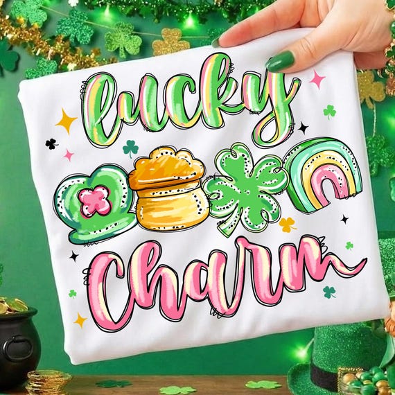 Lucky Charm Png, St Patricks Day Png, Pot Of Gold Png, Shamrock Png, Rainbow Png, Preppy Irish Png, Brushstroke Png, Lucky Shirt