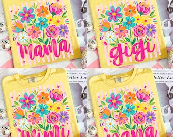 Gestreepte wilde bloemen Mama-bundel png, trendy ditsy Floral Mama png, Floral Grandma png, preppy Gigi Nana png, Mimi Motherhood png