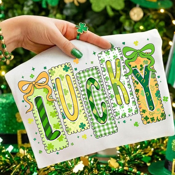 Lucky Png, St Patricks Day Png, Coquette Bow Png, Plaid Lucky Png, Shamrock Png, Preppy Irish Png, Lucky Shirt Png, Digital Download